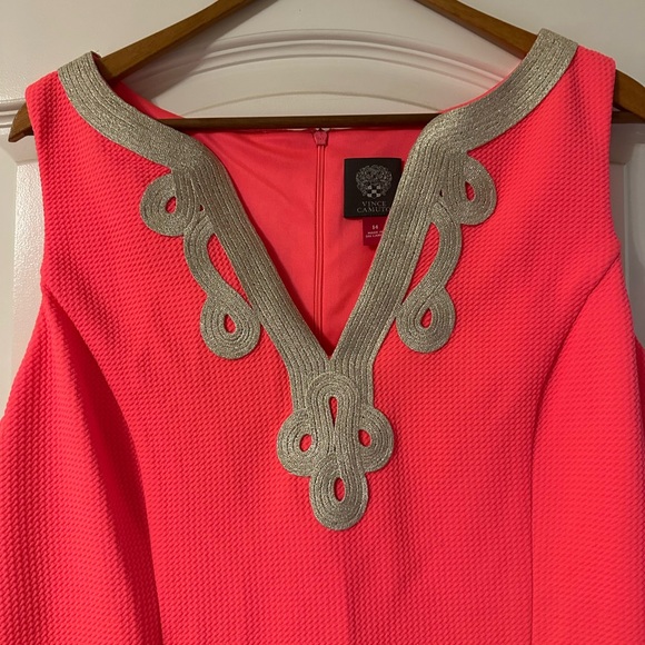 Vince Camuto Neon Pink Sleeveless Dress  Gold Accent Size 14 - Picture 2 of 4